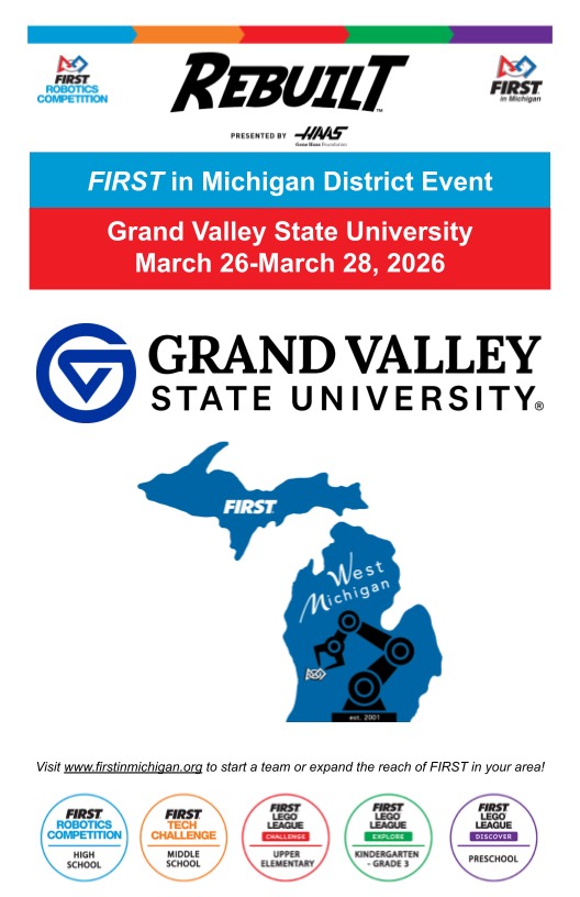 2026 FIRST Robotics West Michigan Regional Competition program page 1